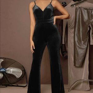 Flare leg velvet jumpsuit
